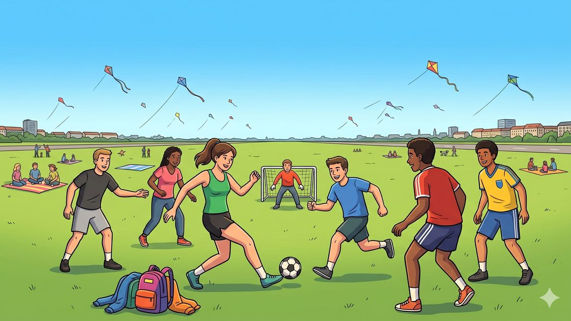 A casual weekend kickabout with small goals on the wide open Tempelhofer Feld