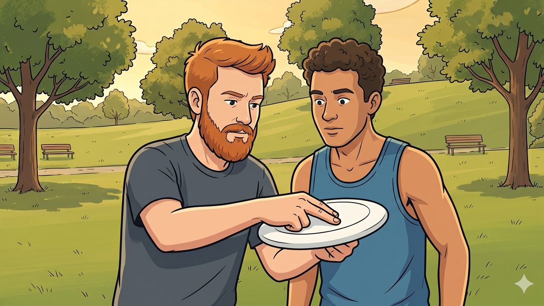 Two friends practising a forehand frisbee throw on a sunny Berlin park lawn
