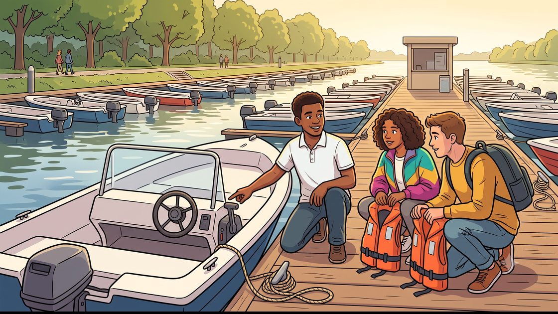 Briefing before renting a boat in Berlin at a Grünau jetty