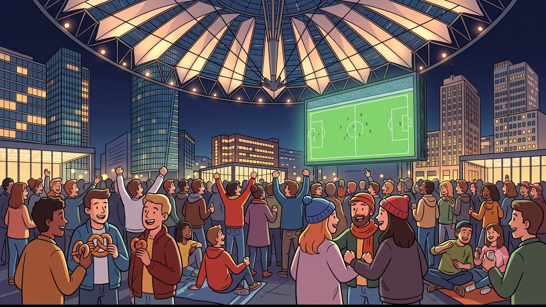 Public viewing in Berlin: fans watching a giant screen under the Potsdamer Platz roof